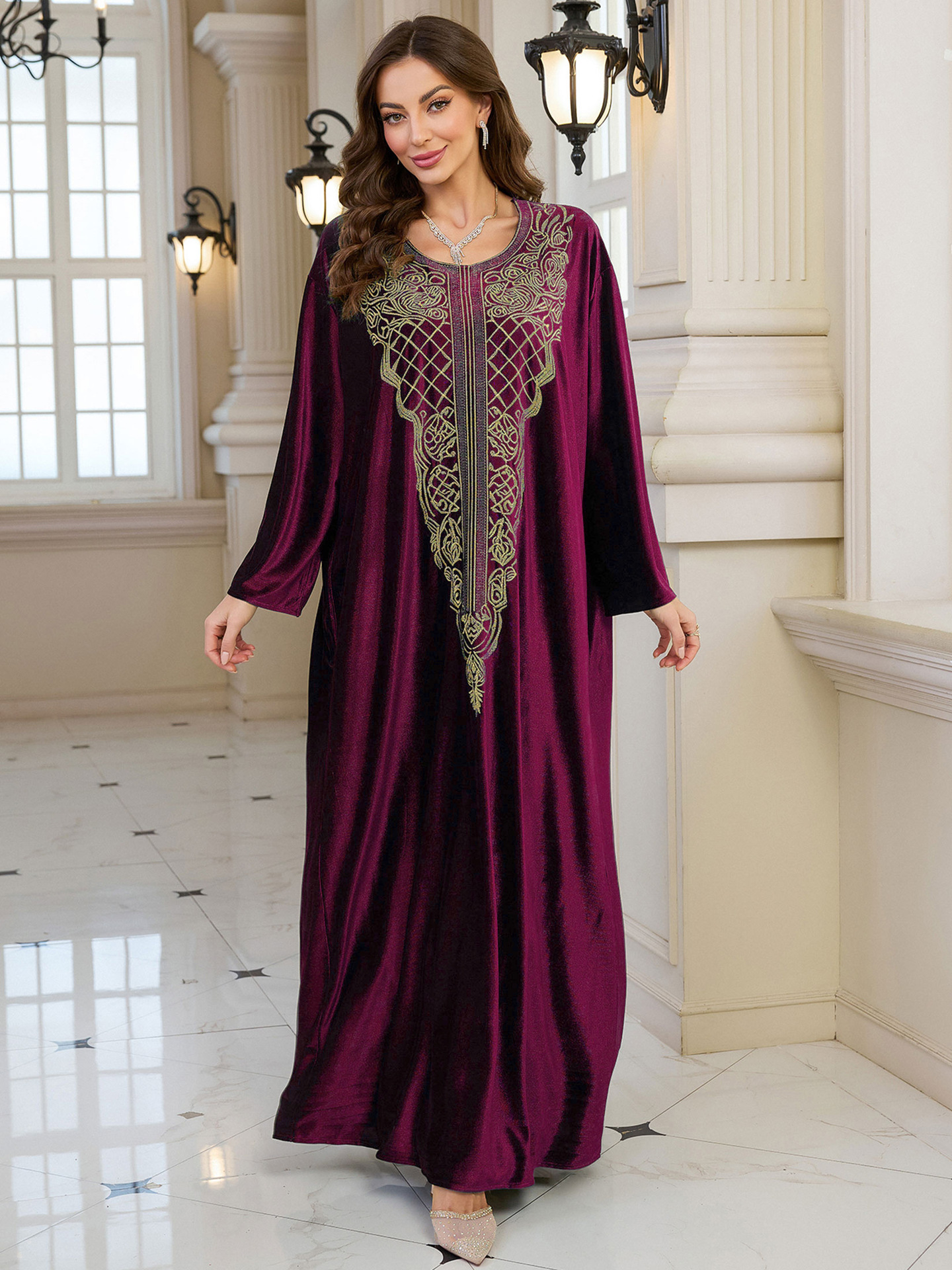 Elegant Embroidered Kaftan Dress Beach Bathing Suit Cover up Long Maxi Dress